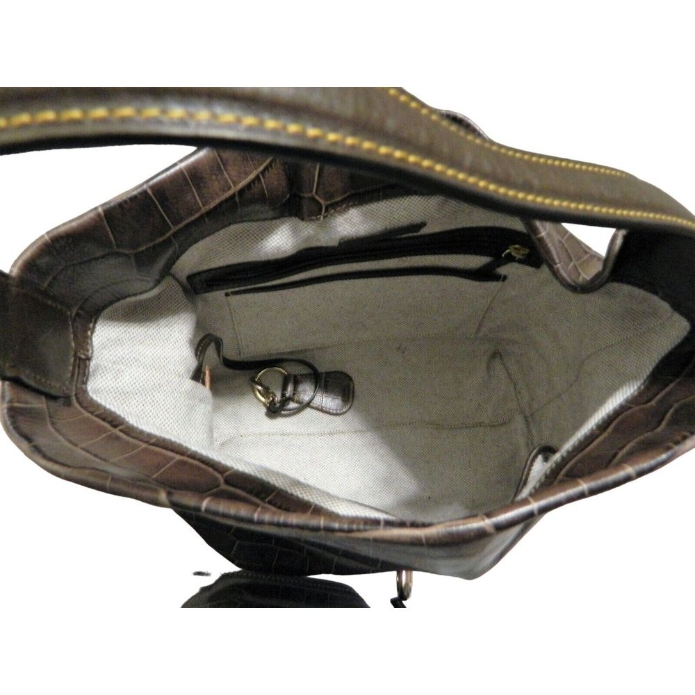 Dooney & Bourke Hobo Purse Key Fob Cosmetics Bag Brown Taupe Moc Croc Leather - Picture 7 of 12